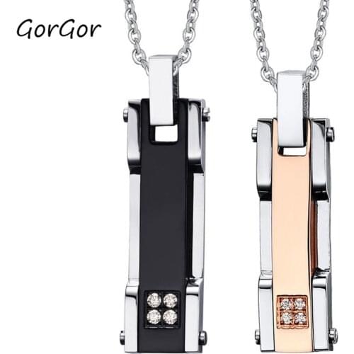 GorGor Necklace Lovers Stainless Steel Pattern Mosaic Zircon Pendant Geometric Shape Simplicity Exquisite Accessories CN-069