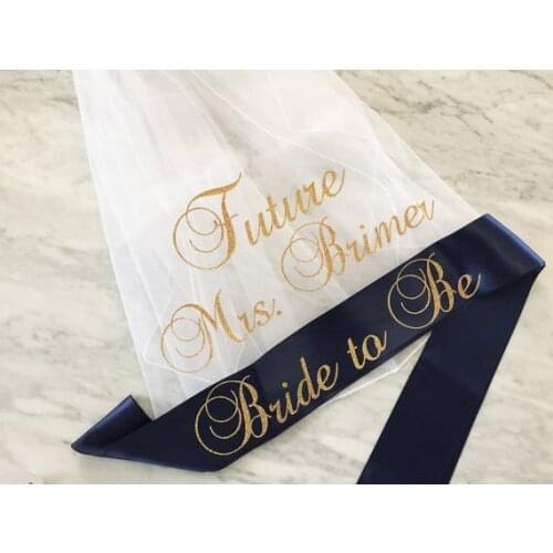Personalized glitter wedding bachelorette party sash and veil set, bride to be sash, future mrs veil party favors