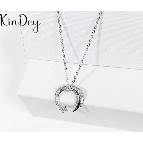 Kindey Boho Silver Color Crystal Moon Necklaces For Women Girls Gifts Statement Charm Necklaces Pendant Collar