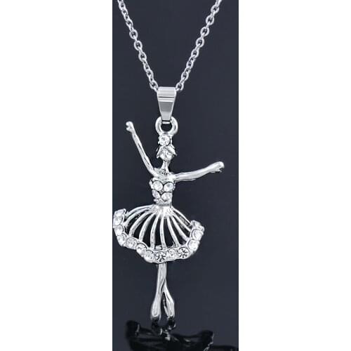 KIOOZOL Elegant Ballerina Rhinestone Skirt Silver Color Choker Necklace For Women Dance Party Popular Jewelry 147 KO2