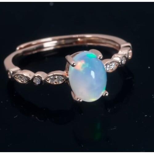 Fine natural opal ring 925 silver surface rose gold lady gift simple simple birthday present Wedding gift