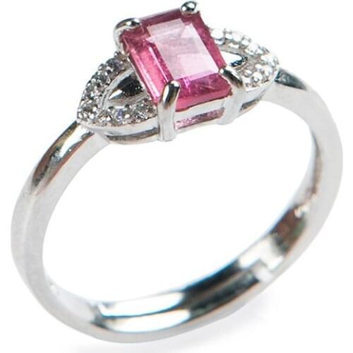 Unique Natural Genuine Pink Tourmaline Quartz Crystal Party Wedding Rings Women Jewelry Ring