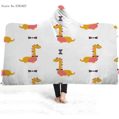 Colorful Dinosaur Hooded Blanket Lovely Cute Cartoon Fleece Blanket 3D Print For Kids Wearable Blanket For Bedroom Throw Blanket