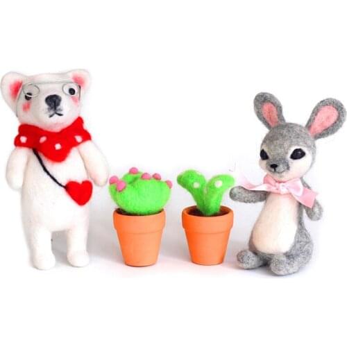 Bear, Rabbit, Succulents Combination Needle Felting Kit for Beginner, Contains Enough Felting Wool and Tools, English Manual