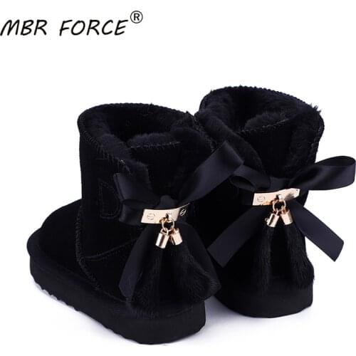 MBR FORCE Fashionable Children Warm Snow Boots Winter Boots Genuine Cowhide Leather Boys Girl Ankle Boots solid color Snow Boots