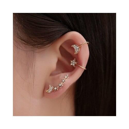 Fashion Star Moon Small Hoop Earrings Set Cute Tiny Crystal Pendant Earrings For Women 2021 Trend Party Jewelry Gift