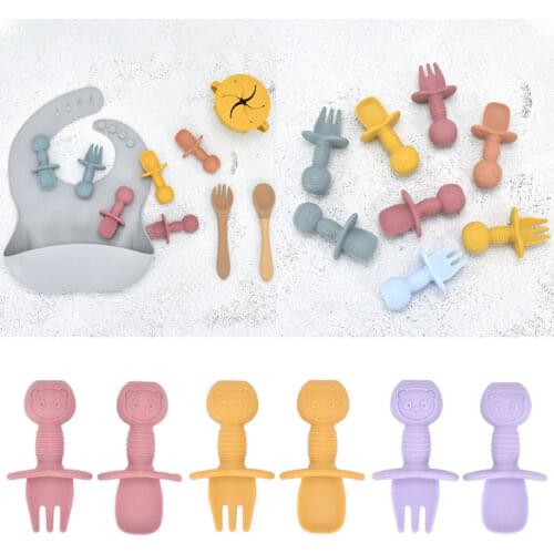 2pc Cute Panda Shape Baby Silicone Spoon Feeding Set Kid Dishes Toddlers Infant Feeding Accessories Baby Feediing Spoon Sets