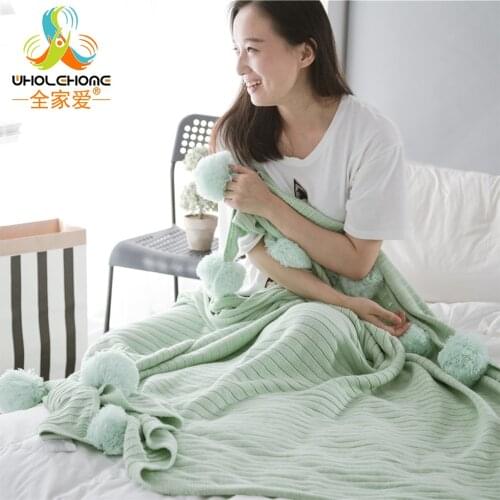 Handmade Blanket With Ball Crochet Knitted Cotton Adult Throw Blanket for Office Sofa Thread Blanket Wrap Soft Warm Bedding