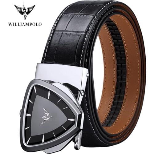 WILLIAMPOLO Genuine leather Brand Belt Men Top Quality Genuine Luxury Leather Belts for Men Strap Male Metal Automatic Buckle