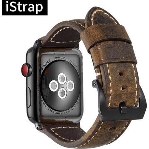 IStrap Watch Strap Silver Black Watchbands Handmade Assolutamente Genuine Leather Bracelet for Iwatch 38mm 40mm 42mm 44mm