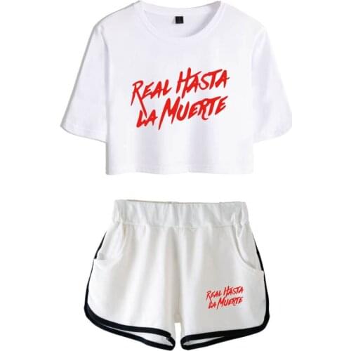 Hip Hop Cool Real Hasta La Muerte Anuel AA Two Piece Set Women Sexy Shorts+lovely T-shirt Novelty Beautiful Girls Sport suits