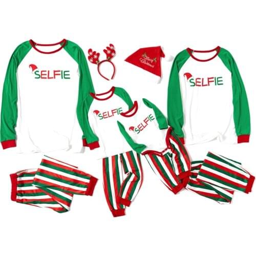 Family Pajamas Set Christmas Letter Print Long Sleeve O-neck Pullover+Striped Trousers Matching Mother Daughter Clothes Suit