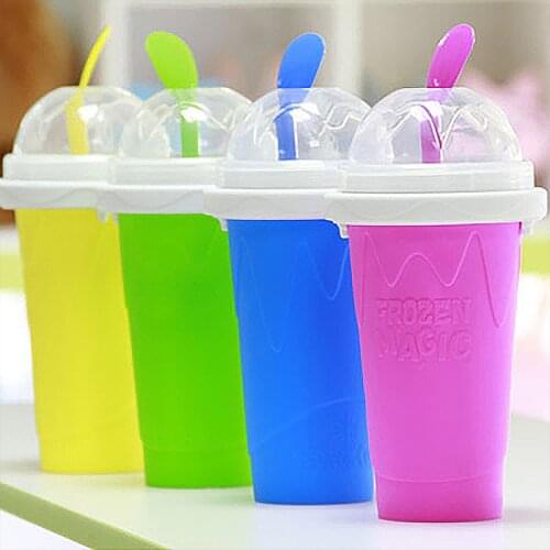 Summer DIY Double Cup Smoothie Pinch Ice Cup Silicone Cup Portable Squeezes Ices Cup Cold Ice Cream Milkshake Juice Cup 2021