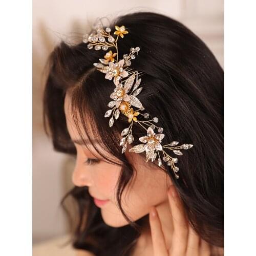 Wedding tiara Gold Leaf Flower Hair comb Handmade Bridal Headband Noble women hair jewelry Wedding Accessories hair bride