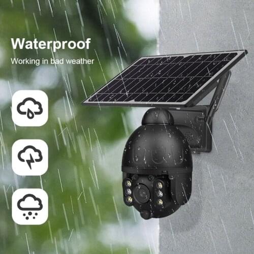 WIFI Alarm Intelligent Solar PTZ Dome Camera Free Mobile APP 1080P HD Live Video Monitoring Cloud&Local Storage IP66 Waterproof