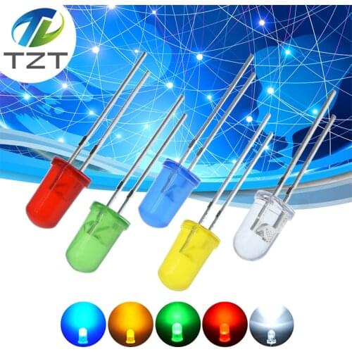 TZT 100PCS 5MM F5 LED Diode 5 mm Light Assorted Kit Green Blue White Yellow Red COMPONENT DIY kit light-emitting diode