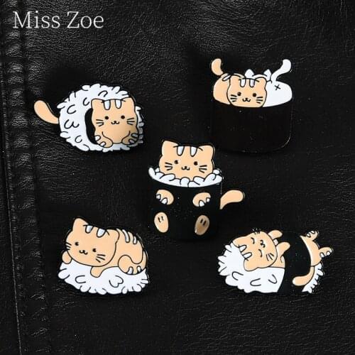 Bubble Bath Cat Enamel Pins Cute Sushi Cup Soap Bar Cat Badges Brooches For Women Kids Backpack Hat Bag Accessories Kitty Gifts