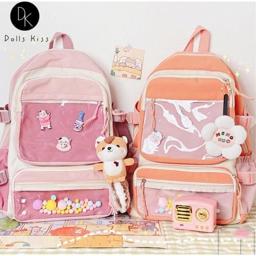 Women Harajuku Ita Bag Ladies Double Transparent Pocket Large Capacity Backpack Kawaii Japanese Student Schoolbag Female Backbag