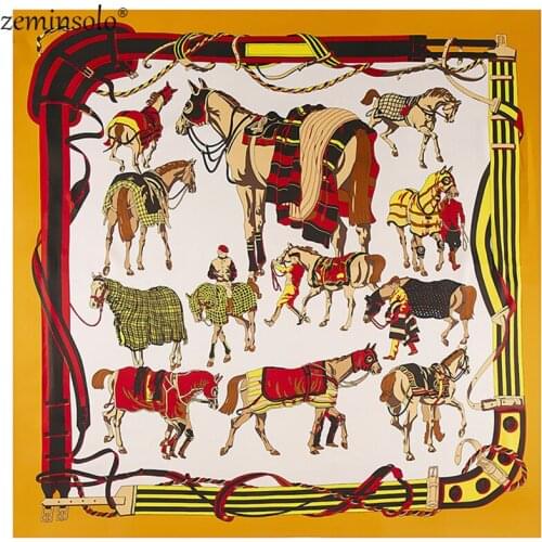 100% Twill Luxury Brand Silk Bandana Scarf For Women 2020 New Fashion Large Square Scarves Headband Horses Printed Shawls Hijab