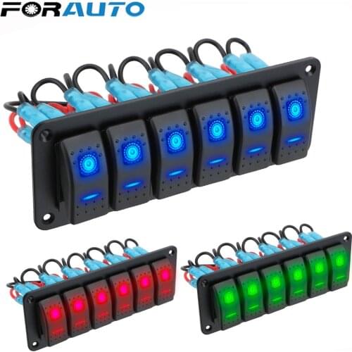 12/24V 6 Gang LED Toggle Switch Panel for Marine Boat Caravan RV Waterproof ON-OFF Rocker Switch Panel Double Light Switch