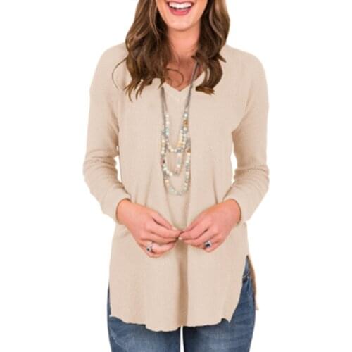 2020 NEW Autumn and Winter Knitted V-neck Sweater Solid Color Sweater Womens Long-sleeved Sweater Loose Casual Ladies All-match