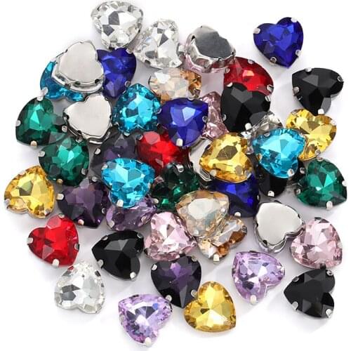 Pipatian 10 Colors Heart Glass Crystal Dress Collar Crafts Wholesale Rhinestone Glitter Strass Decorative Sticker Sewing Button
