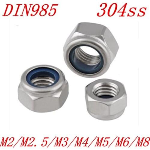 50pcs 30pcs nylon lock nut DIN985 M2 M2.5 M3 M4 M5 M6 M8 M10 Stainless Steel Nylon Self-locking Hex Nuts Locknut Slip Lock Nut