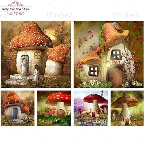DIY 5D Diamond Embroidery Diamond Painting Cartoon Mushroom House Landscape Diamond Picture Cross Stitch Home Decor Handicraft