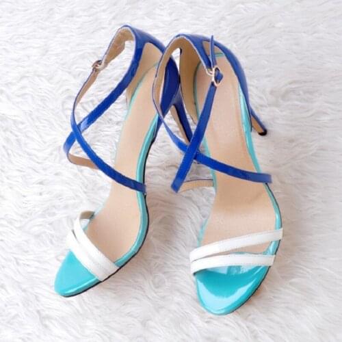 Summer new simple color matching patent leather elegant fine high-heeled womens shoes oversized banquet dress strap sandals
