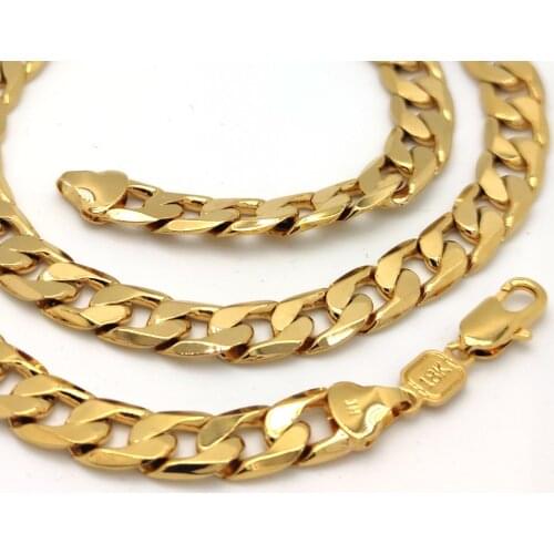 18 K Real Solid Yellow Gold Filled Fine Cuban Curb Italian Link Chain Necklace 20" Mens Women 10mm