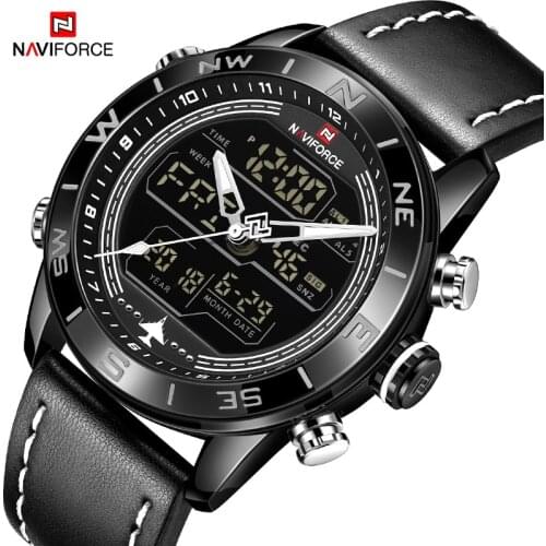 NAVIFORCE Top Luxury Brand Mens Fashion Sports Watches Men Quartz Analog Digital Clock Leather Military Watch Relogio Masculino