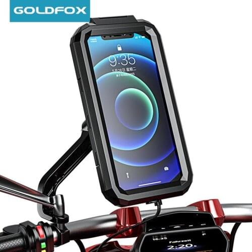 Bike Motorcycle Handlebar Rear View Mirror Waterproof Phone Case for 4-6.3 inch Cellphone Support Motorbike Scooter Phone Stand