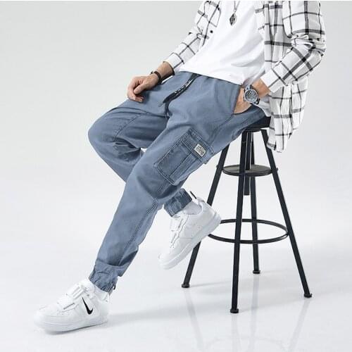 Plus Size Jeans Men Streetwear Joggers Baggy Cargo Pants Men Ankle-length Denim Trousers