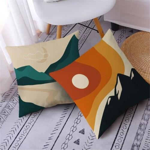 Fuwatacchi Creative Sun Mountain Printed Pillow Case Linen Cushion Cover Bed Decorative Pillowcases for Home Car Sofa Decoration