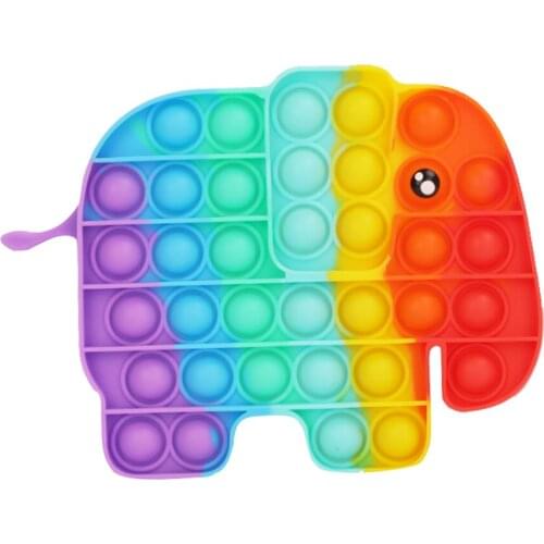 Elephant Push Bubble Fidget Toys Stress Relief Relaxing Puzzle Toy Rainbow Animal Push Bubble Decompression Toy