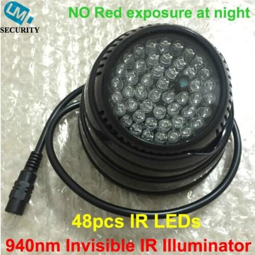Lihmsek 940nm IR Illuminator with 48pcs IR Infrared LEDs for CCTV Camera 60 90 degree, Small Miniature White Black housing