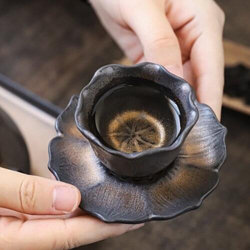 Retro Ceramic Tea Cup With Pad Holder Antique Teacup Insulation Tea Ceremony parts Accessories Coffee Cup