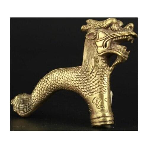 Chinese Old Brass Collectable Handwork Carved Dragon Statue Walking Stick Head