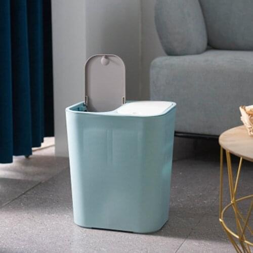 Trash Bin Rectangular PP Double Compartment Trash Bin with Lid for Kitchen Bathroom Living Room SP99