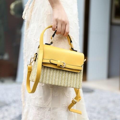 Summer Straw Box Bags Yellow/Green Designer Brand Holiday Knitting Woven Shoulder/Crossbody Bags Vacation Travel Women Handbags