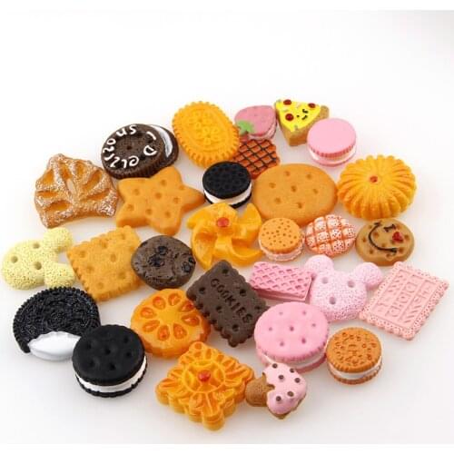 Hot Sale30PC Mix Resin Flatback Cookies Flat Back Cabochon Kawaii DIY Resin Craft DecorationMiniature Resin Cream Bread Food