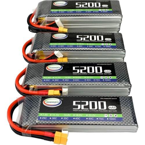 RC Graphene LiPo Battery 5200mAh 100C Batteries 2S-6S 7.4V 11.1V 14.8V 22.2V For Helicopter Airplane Drone Aircraft Quadcopter