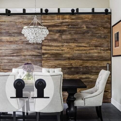 LWZH Sliding Wood Door Bypass Sliding Barn Door Hardware Kit Black Steel T-Shaped Track Rollers for Interior Double Door