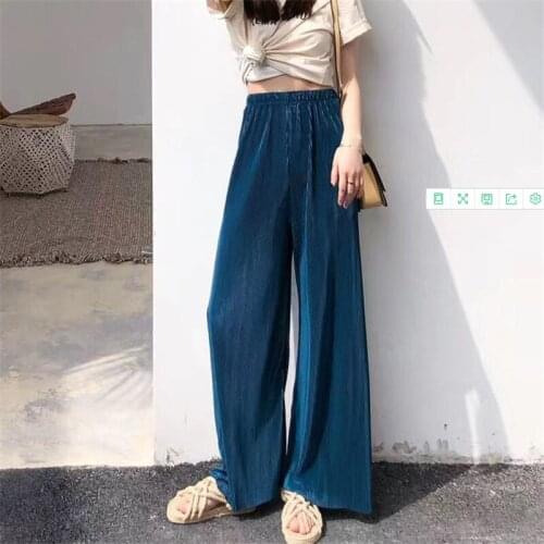 Fashion Ankle Length Pants Pleated Pant Trousers Women High Waist Wide Leg Loose Pants Elastic Waist Wide Leg Pants