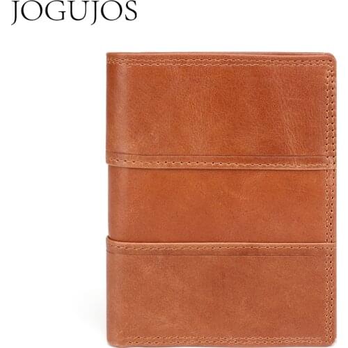 JOGUJOS Genuine Leather Mens Wallets Vintage Short Wallet Cowhide Coin Purse Credit Card Holder Business Vertical Men Wallet