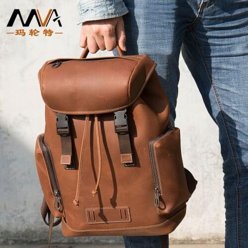 MVA New Retro Crazy Horse Leather Backpack Leather Mens Outdoor Travel Backpack Mens Leather Backpack