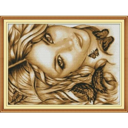 Joiy Sunday Cross Stitch Kit Beauty And Butterfly Needlework DMC 11&14CT DIY Easy Handmade Embroidery Kit Wall Painting & Gift