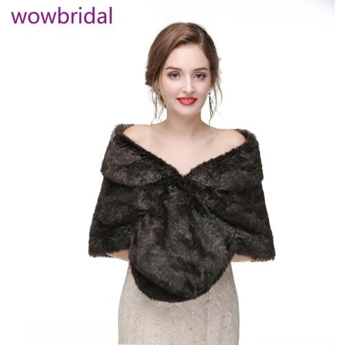 WOWBRIDAL Warm Faux Fur Winter Bridal Cape Wedding Cloaks Party Wraps Jacket Wrap Boleros De Encaje Boleros De Mujer