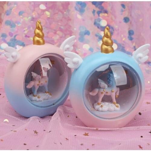 Lovely Girl Heart Pink Blue Color Unicorn Animal Night Light Battery Power Romantic Bedside Lamp Home Decoration Light