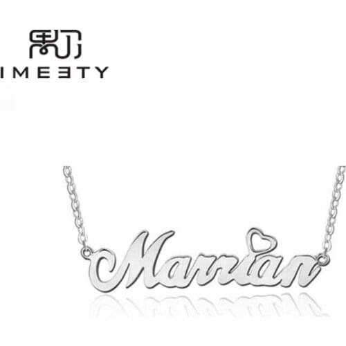 IMEETY custom jewelry necklace silver name plate necklace hand crafted sterling silver love name necklace for her